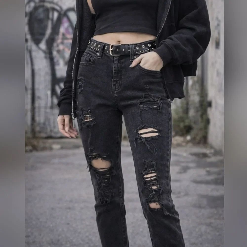 Aeropostale High-Rise Skinny Jeans Black Denim Distressed Grunge Style Size 6